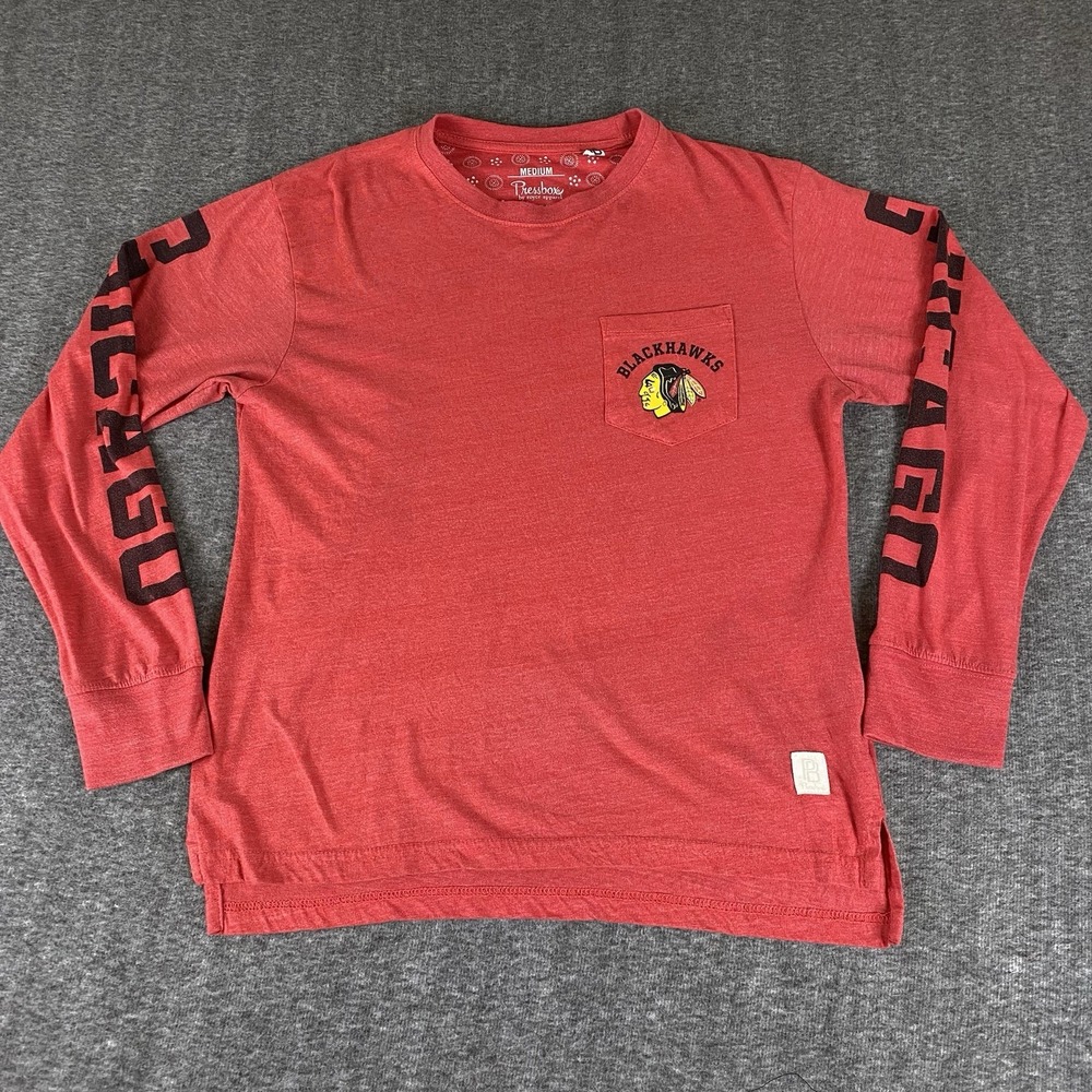 Chicago Blackhawks Pressbox Long Sleeve Shirt Red Pocket Logo Men's Medium